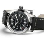 Hamilton Khaki Field Auto H70455733 analog herrklocka med svart urtavla och armband i läder