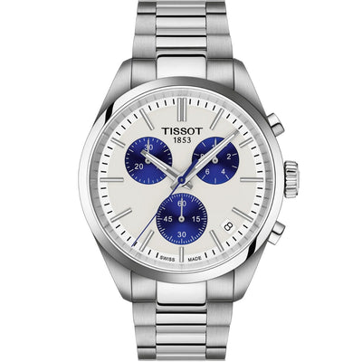 Tissot PR 100 T150.417.11.011.00 analog herrklocka med vit urtavla och armband i rostfritt stål