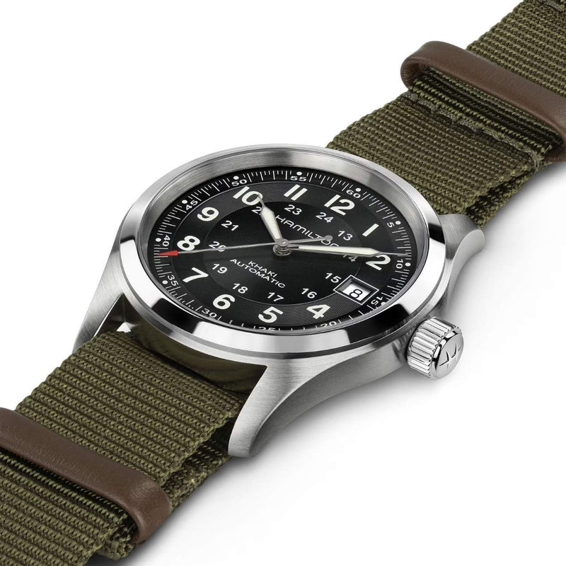 Hamilton Khaki Field Auto 38mm Call of Duty H70475930 analog herrklocka med svart urtavla och armband i textil