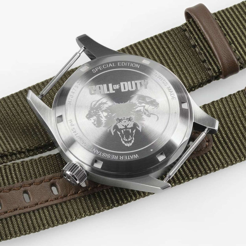 Hamilton Khaki Field Auto 38mm Call of Duty H70475930 analog herrklocka med svart urtavla och armband i textil