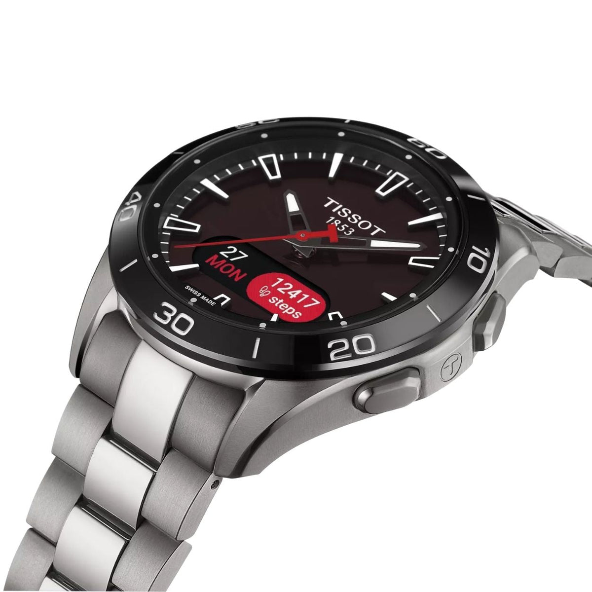 Tissot T-Touch Connect Sport T153.420.44.051.00 digital herrklocka med svart urtavla och armband i titan