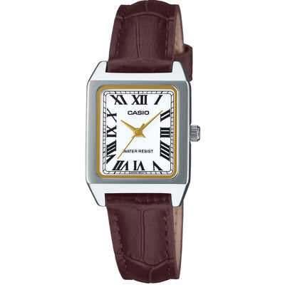 Casio Timeless LTP-B150L-7B2EF analog damklocka med vit urtavla och armband i läder