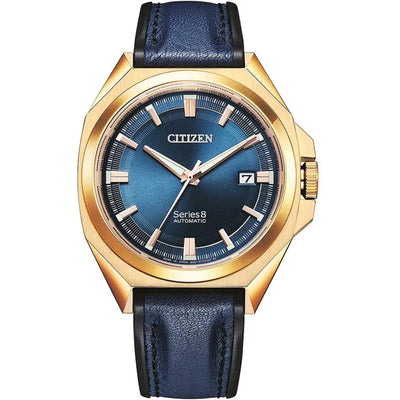 Citizen Series 8 Automatic NB6012-18L analog herrklocka med blå urtavla och armband i läder