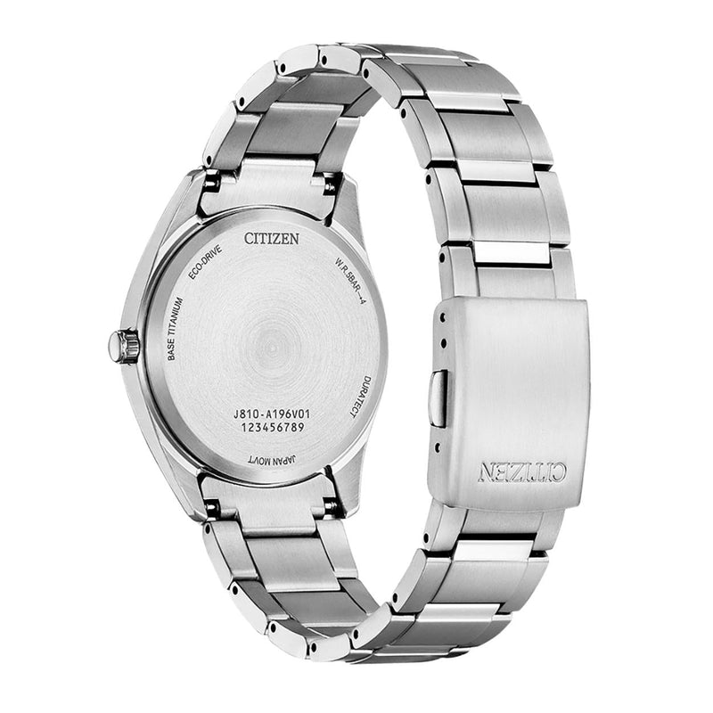 Citizen Super Titanium Eco-Drive FE6151-82X analog damklocka med grön urtavla och armband i titan