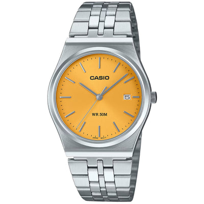 Casio Timeless MTP-B145D-9AVEF analog herrklocka med gul urtavla och armband i rostfritt stål