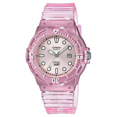 Casio Timeless LRW-200HS-4EVEF analog damklocka med rosa urtavla och armband i resin