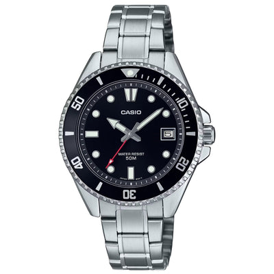 Casio Timeless Collection MDV-10D-1A1VEF analog herrklocka med svart urtavla och armband i rostfritt stål