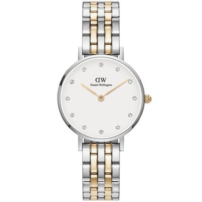 Daniel Wellington Petite Lumine 5-Link Two-Tone analog damklocka med vit urtavla och armband i rostfritt stål