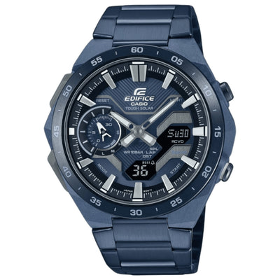 Casio Edifice ECB-2200CB-2AEF analog herrklocka med blå urtavla och armband i resin