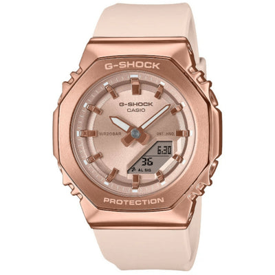 Casio G-Shock GM-S2110PG-4AER ana-digi unisexklocka med roséguld urtavla och armband i resin