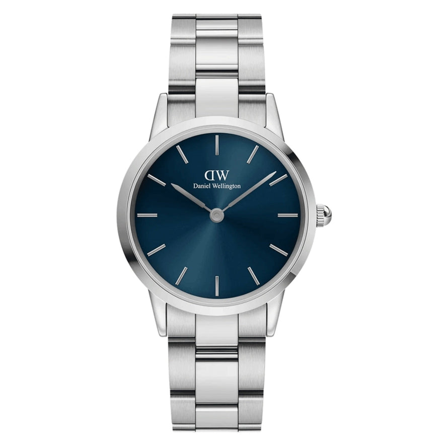 Daniel Wellington Iconic Link Arctic DW00100448 analog herrklocka med blå urtavla och armband i rostfritt stål