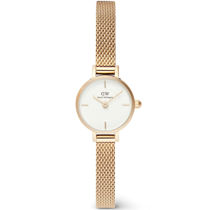 Daniel Wellington Petite Mini Evergold analog damklocka med vit urtavla och armband i rostfritt stål
