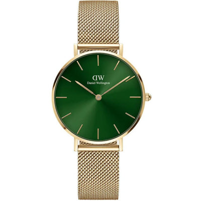 Daniel Wellington Petite DW00100480 analog damklocka med grön urtavla och armband i rostfritt stål