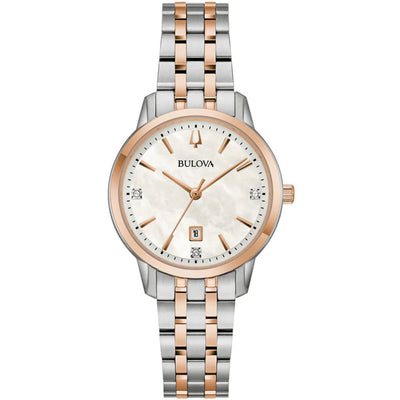 Bulova Sutton 98P213 analog damklocka med vit urtavla och armband i rostfritt stål