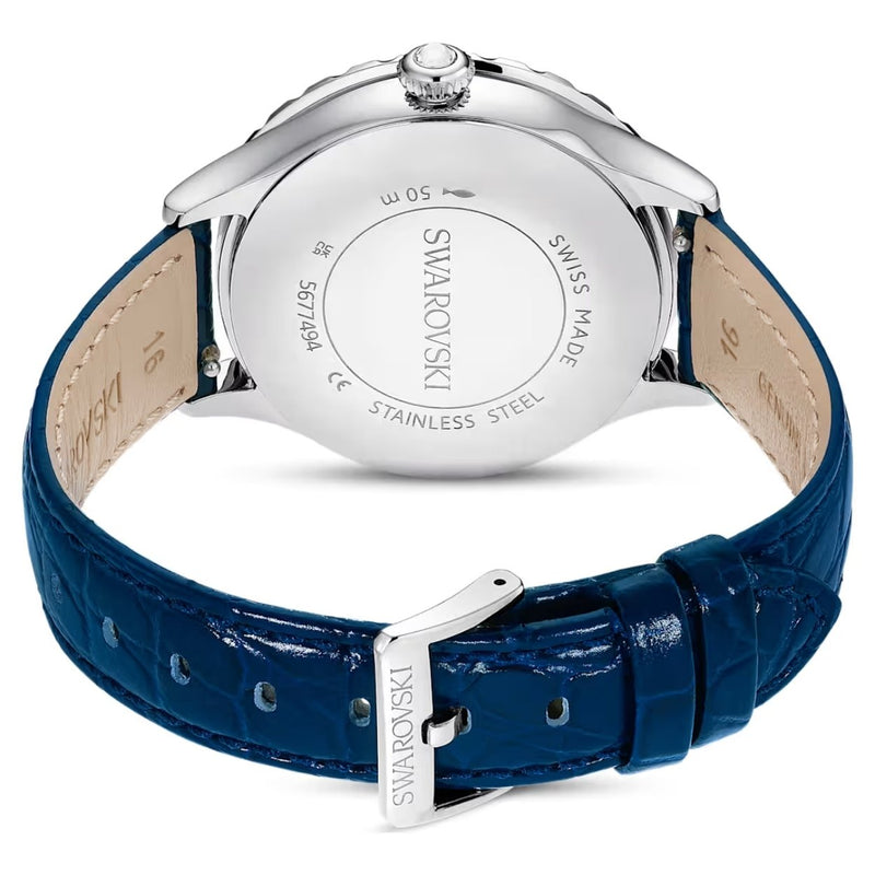 Swarovski Octea moon 5677494 analog damklocka med blå urtavla och armband i skinn