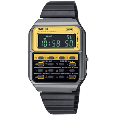 Casio Vintage CA-500WEGG-9BEF digital herrklocka med svart urtavla och armband i rostfritt stål