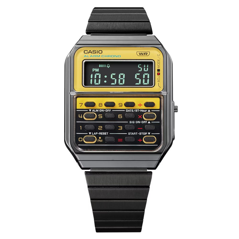 Casio Vintage CA-500WEGG-9BEF digital herrklocka med svart urtavla och armband i rostfritt stål