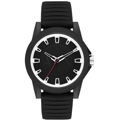 Armani Exchange Outerbanks AX2520 analog herrklocka med svart urtavla och armband i gummi