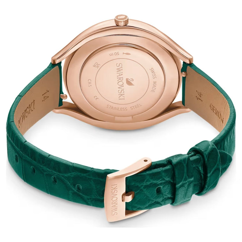 Swarovski Crystalline aura 5644078 analog damklocka med grön urtavla och armband i skinn