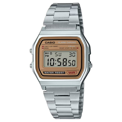 Casio Vintage A158WEA-9EF digital herrklocka med guld urtavla och armband i rostfritt stål