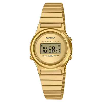 Casio Vintage LA700WEG-9AEF digital damklocka med guld urtavla och armband i rostfritt stål