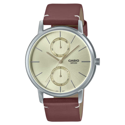 Casio Collection MTP-B310L-9AVEF analog herrklocka med beige urtavla och armband i läder