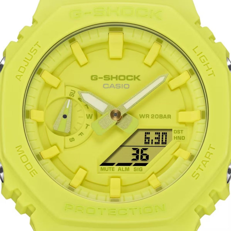 Casio G-shock GA-2100-9A9ER analog herrklocka med gul urtavla och armband i resin