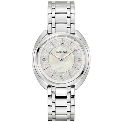 Bulova Classic Duality Diamond 96P240 analog damklocka med silver urtavla och armband i rostfritt stål