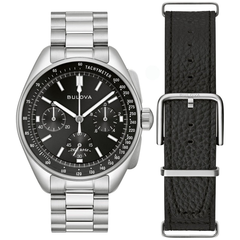 Bulova Lunar Pilot 96K111 analog herrklocka med svart urtavla och armband i rostfritt stål