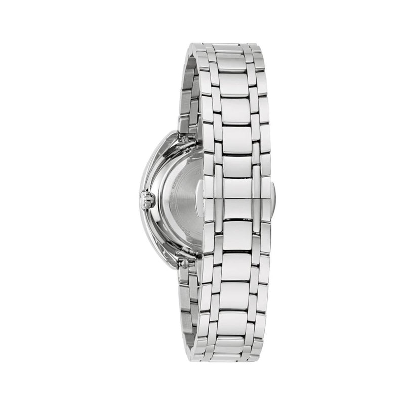 Bulova Classic Duality Diamond 96P240 analog damklocka med silver urtavla och armband i rostfritt stål
