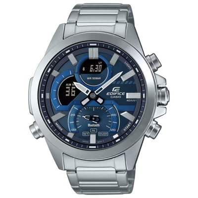Casio Edifice ECB-30D-2AEF analog herrklocka med blå urtavla och armband i rostfritt stål