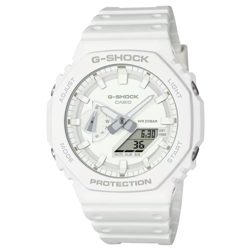 Casio G-Shock GA-2100-7A7ER analog unisexklocka med vit urtavla och armband i resin