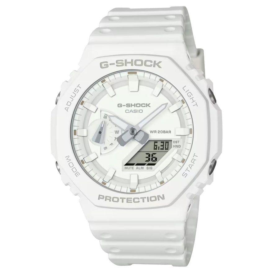 Casio G-Shock GA-2100-7A7ER analog unisexklocka med vit urtavla och armband i resin