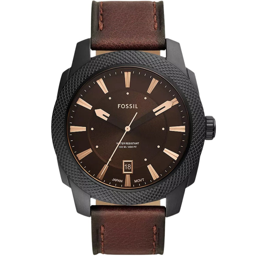 Fossil Machine FS5972 analog herrklocka med brun urtavla och armband i rostfritt stål