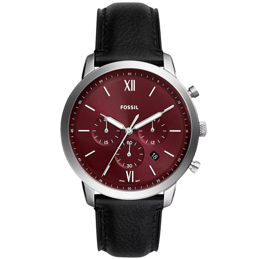 Fossil Neutra Chronograph FS6016 analog herrklocka med rött urtavla och armband i läder