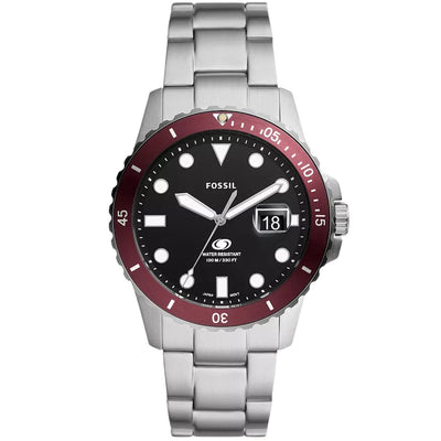 Fossil Blue Dive FS6013 analog herrklocka med svart urtavla och armband i rostfritt stål