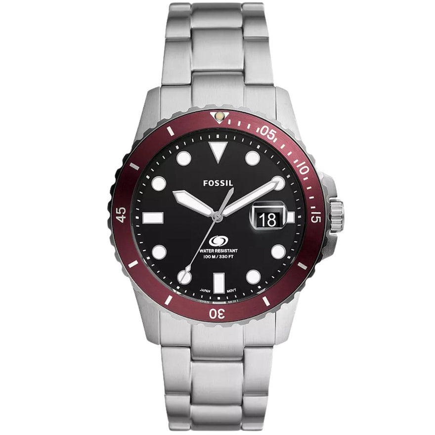 Fossil Blue Dive FS6013 analog herrklocka med svart urtavla och armband i rostfritt stål