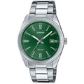 Casio Timeless MTP-1302PD-3AVEF analog herrklocka med grön urtavla och armband i rostfritt stål