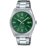 Casio Timeless MTP-1302PD-3AVEF analog herrklocka med grön urtavla och armband i rostfritt stål