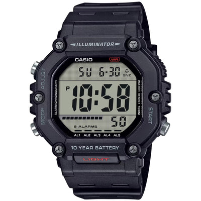 Casio Timeless AE-1600H-1AVEF digital herrklocka med svart urtavla och armband i resin