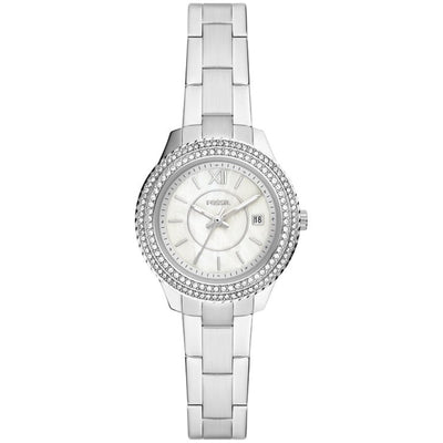 Fossil Stella ES5137 analog damklocka med silver urtavla och armband i rostfritt stål