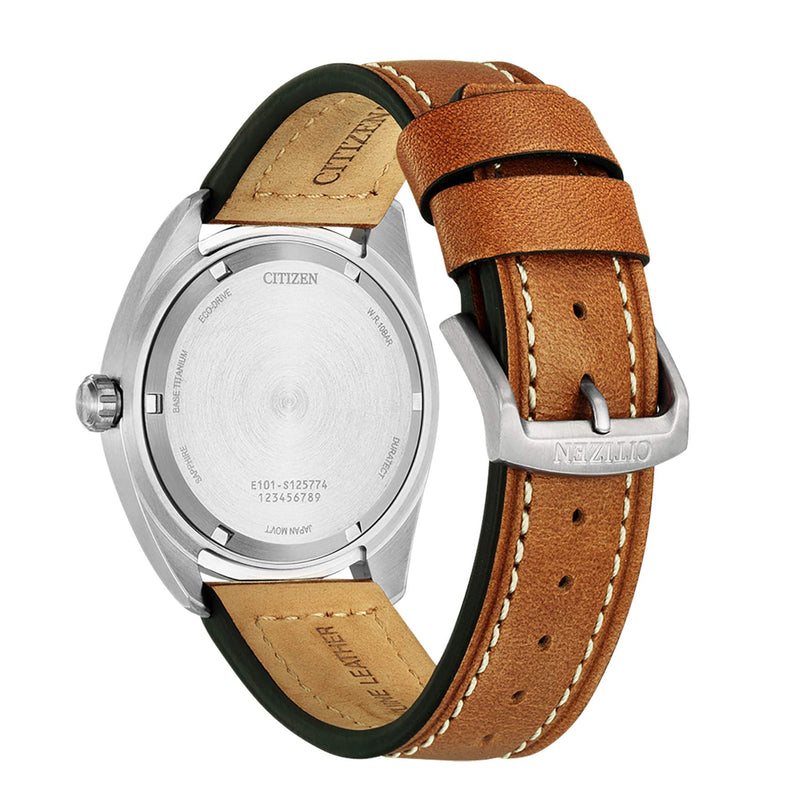 Citizen Super Titanium BM8560-11XE analog herrklocka med grön urtavla och armband i läder