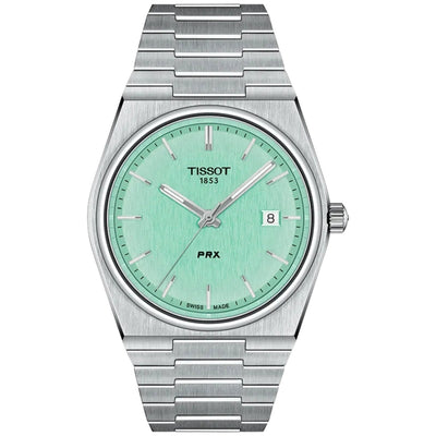 Tissot PRX T137.410.11.091.01 analog herrklocka med grön urtavla och armband i rostfritt stål