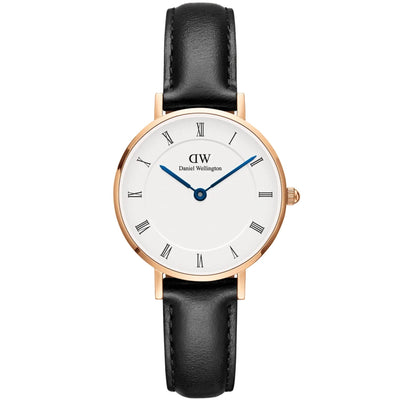 Daniel Wellington Petite Roman Numerals Sheffield DW00100683 analog damklocka med vit urtavla och armband i läder