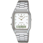Casio Vintage AQ-230A-7DMQYES ana-digi herrklocka med vit urtavla och armband i rostfritt stål