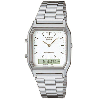 Casio Vintage AQ-230A-7DMQYES ana-digi herrklocka med vit urtavla och armband i rostfritt stål