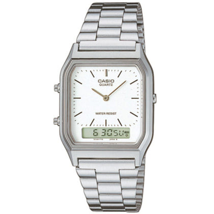 Casio Vintage AQ-230A-7DMQYES ana-digi herrklocka med vit urtavla och armband i rostfritt stål