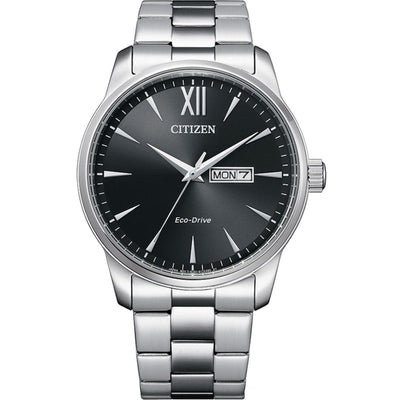Citizen Eco Drive BM8550-81EE analog herrklocka med svart urtavla och armband i rostfritt stål