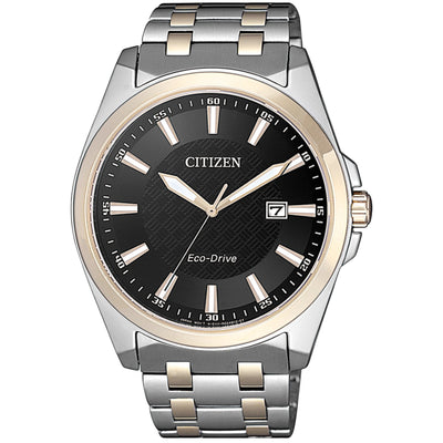 Citizen Eco-Drive BM7109-89E analog herrklocka med svart urtavla och armband i rostfritt stål