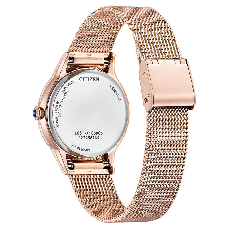 Citizen EM1153-88A analog damklocka med vit urtavla och armband i rostfritt stål
